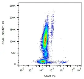 Anti-CD21 antibody [LT21] (PE) used in Flow cytometry (FCM). GTX41346