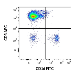 Anti-CD16 antibody [LNK16] (FITC) used in Flow cytometry (FCM). GTX74719